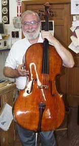 Marc Johnson with his restored Francesco Stradivari cello